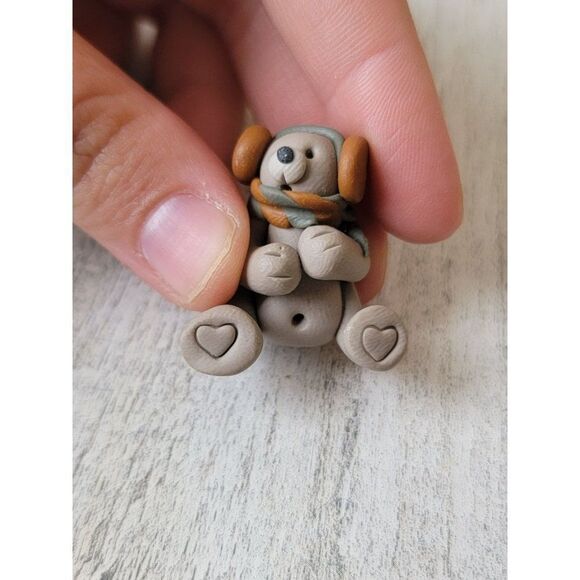 Handmade mini teddy bear earmuffs heart Xmas Decor figure - Picture 2 of 4